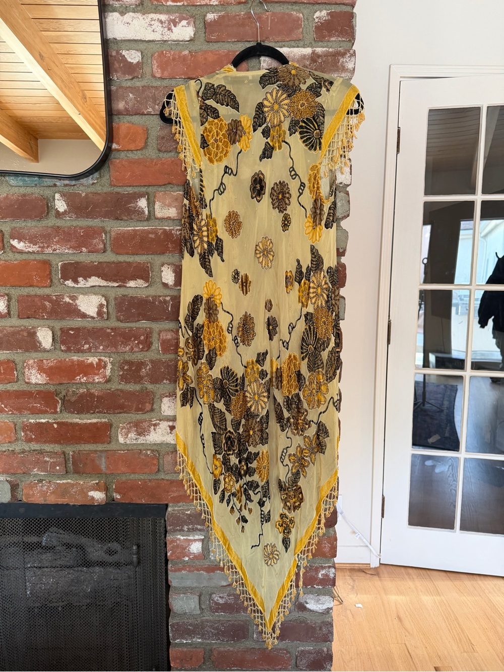 Yellow Floral Sheer Fringe Duster Vest - Picture 4 of 6